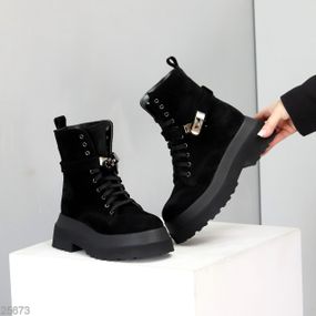 Круті високі чорні черевики з ремінцем натуральна замша 37