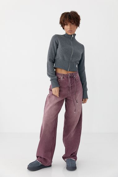 Короткий кардиган на блискавці з коміром-стійкою - сірий цвет, M (є розміри) | Зображення 2