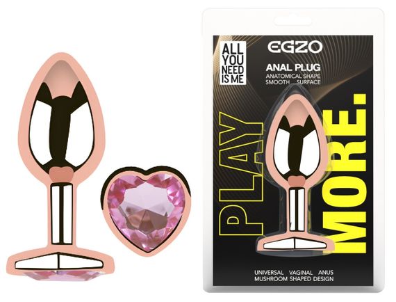 Анальна пробка з кристалом EGZO - Rose Gold Heart Plug Pink size M