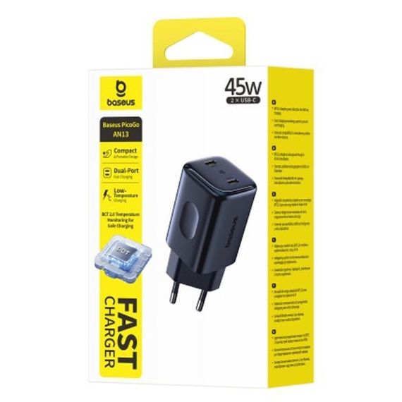 МЗП Baseus PicoGo AN13 Fast Charger 45W (2USB-C) (E0121F) Cosmic Black | Зображення 3