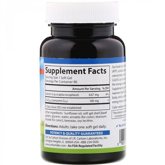 Коензим Carlson Labs CoQ10 100 mg 30 Soft Gels | Зображення 1
