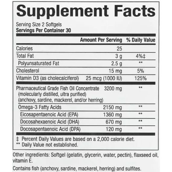 Омега 3 Natural Factors RxOmega-3 Ultra Strength 2150 mg with Vitamin D3 25 mcg (1000 IU) 60 Softgels | Зображення 1