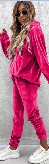 Женский велюровый костюм двойка джоггеры и худи IP445 цвет розовый, размер S/M | Зображення 2