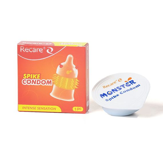 Насадка на член Recare Spike Condom Pink (презерватив з кульками та рядами шипів), Оранжевий | Зображення 2