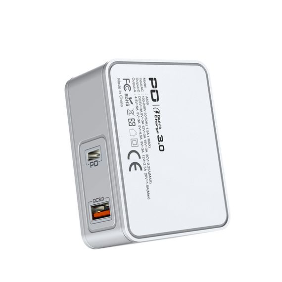 Мережевий зарядний пристрій Aspor A839 45 W PD QC (UCB C+A) 2в1 Type-C + Type-C-білий | Зображення 3