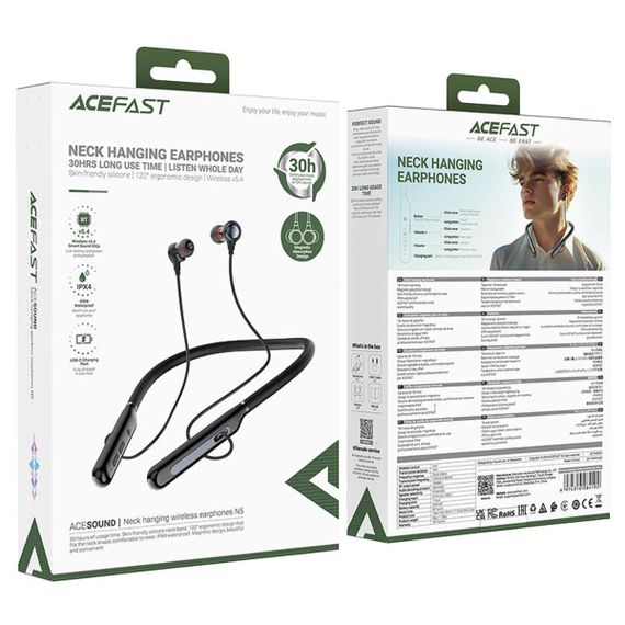 Бездротові навушники ACEFAST N5 neck hanging wireless earphones Black | Зображення 1