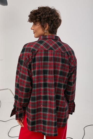 Картата сорочка з подовженою спинкою - червоний цвет, XL (є розміри) | Зображення 1