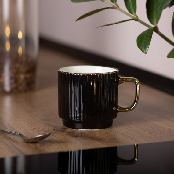 Чашка порцелянова із золотим обідком та золотою ручкою 300 (мл) Чорна RX-N231129B | Зображення 3