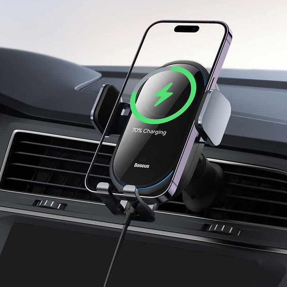 Автотримач з БЗП Baseus LightChaser Wireless Charging Electric Car Mount 15W (C40355900121-00) Black | Зображення 6