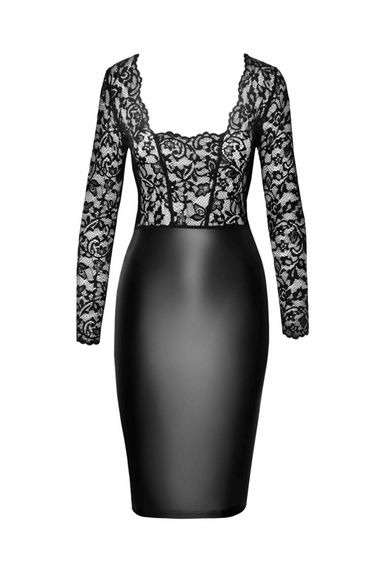 Сукня Noir Handmade F295 Euphoria, 3XL, black, мереживо, глибоке декольте, спідниця міді під латекс | Зображення 3