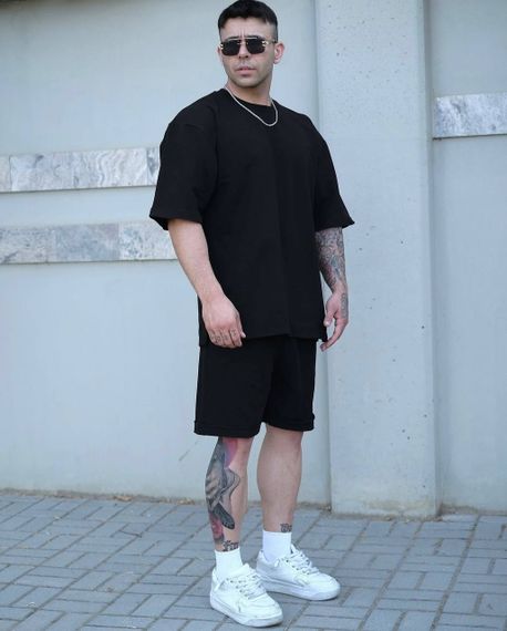 Чоловічий літній спортивний костюм із шортами та футболкою колір чорний, розмір 50/52 PP057 | Зображення 1