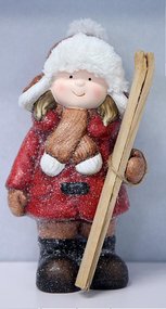 Новорічна декоративна фігурка з підсвіткою 12×11×23 см Новорічний декор Дівчинка з лижами із порцеляни CR-5-13