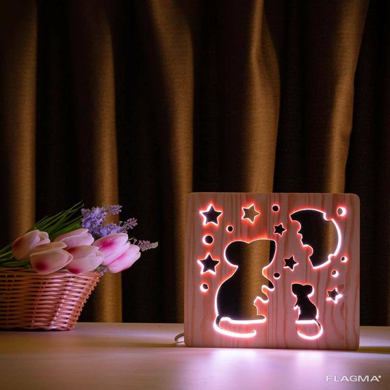 Светильник ночник ArtEco Light из дерева LED "Мышки и сыр" с пультом и регулировкой... | Зображення 7