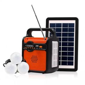 Аварійний ліхтар на сонячній батареї PowerBank EP-371BT - радіо-блютуз 9V 3W + 3 лампочки XPRO Чорно-помаранчевий (24433-EP-371B_1260)