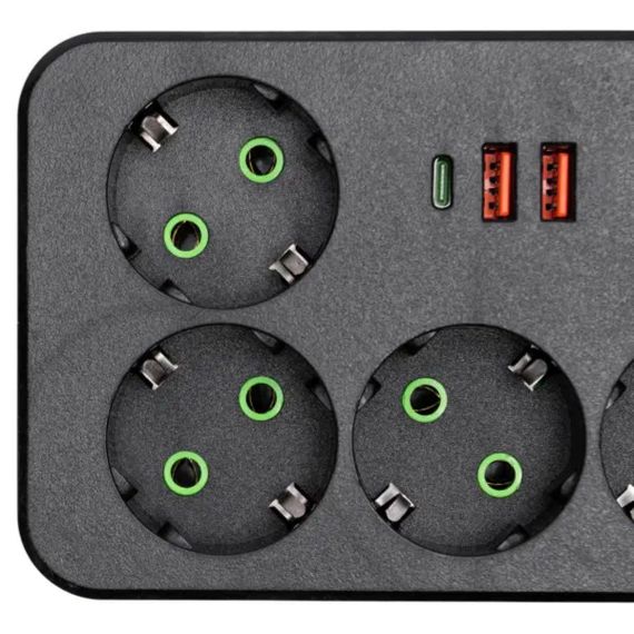 Мережевий фільтр-подовжувач 4 розетки 2xUSB-A 1xUSB-C 5м чорний HP-5-48 | Зображення 3