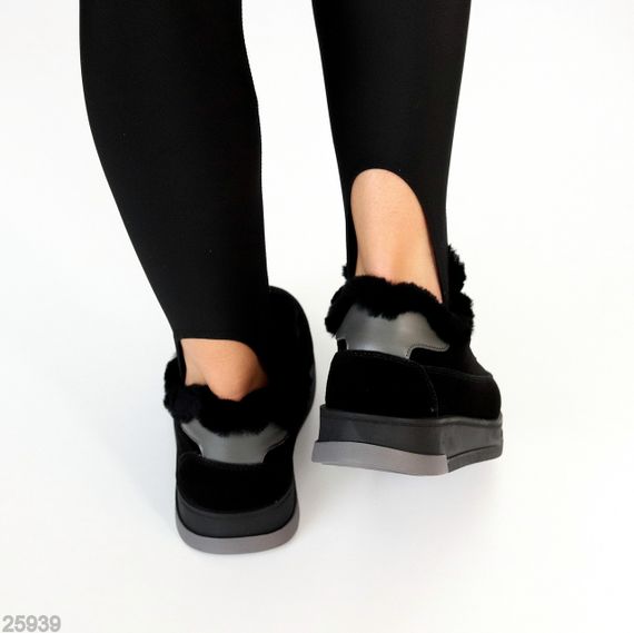 Стильные низкие черные зимние ботинки натуральная замша | Зображення 7