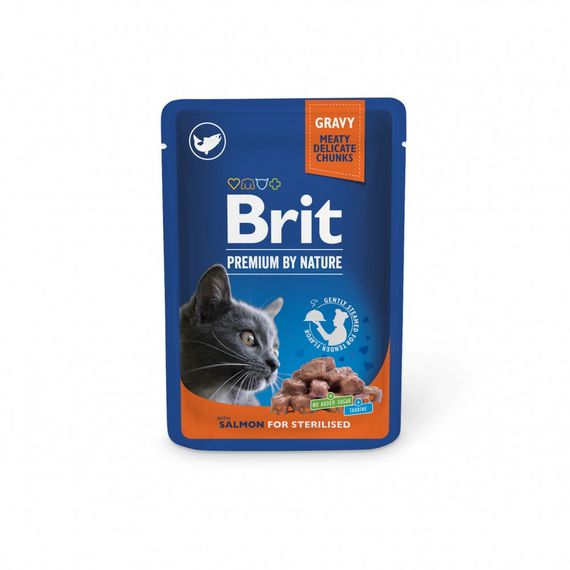 Влажный корм Brit Premium Cat pouch для стерилизованных кошек, лосось, 100 г
