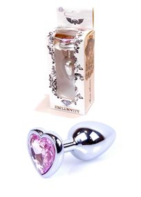 Анальна пробка B - Series HeavyFun Jewellery Heart Plug, срібна, рожева