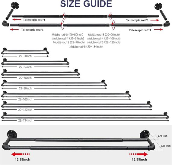 Двухрядный карниз FLY 73-162 см регулируемый, с фланцевыми наконечниками, матовый черный, из нержавеющей стали | Зображення 2