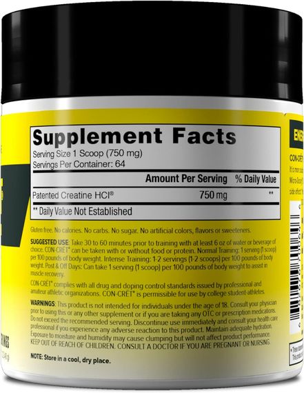Креатин гідрохлорид Con-Cret Patented Creatine HCl, Raw 48 g (Unflavored) | Зображення 1