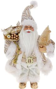 Интерьерная новогодняя фигурка Santa с елкочкой 30см белый и золотой с пайетками