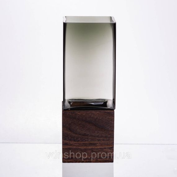 Скляна декоративна ваза квадратна, стильна ваза скло з деревом для квітів прозора HP-32-8 | Зображення 2