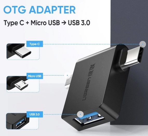 Адаптер Ugreen 30453 2 in1 micro-USB / Type-C Black Черный | Зображення 2