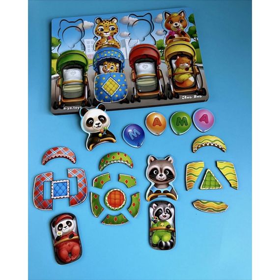 Деревянная настольная игра "Звери в колясках" Ubumblebees (ПСД176) PSD176 сортер-вкладыш | Зображення 2