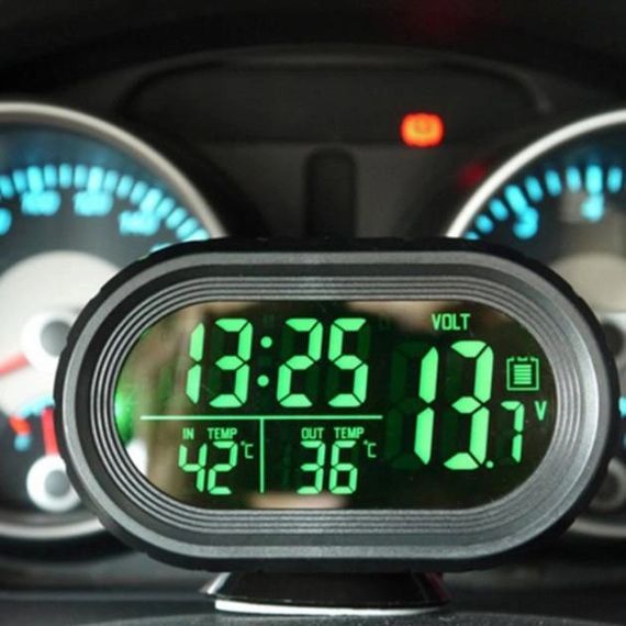 Автомобільний годинник VST-7009V підсвічування + 2 термометри + вольтметр, живлення від акумулятора авто 12В-24В | Зображення 5