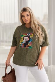 Женская футболка тай дай варенка с принтом Labubu цвет хаки, размер 46/48, GF05254