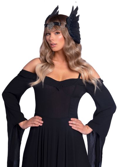 Пов’язка на голову з крилами Leg Avenue Feather headband Black, пір’я та натуральна шкіра | Зображення 3