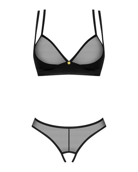 Комплект білизни із розрізом Obsessive Nesari set otwarty Чорний XS/S | Зображення 2