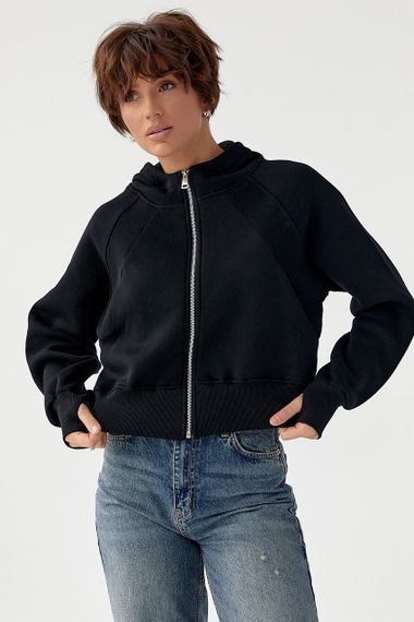 Утеплене коротке худі на блискавці - чорний цвет, M (є розміри) | Зображення 4