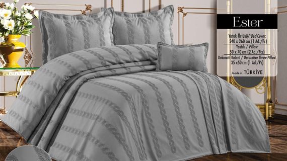 Покривало з бахромою Kayra 240х260 см Ester сіре