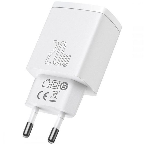 МЗП Baseus Compact Quick Charger 20W QC+PD (1USB-A/1C) (CCXJ-B) White