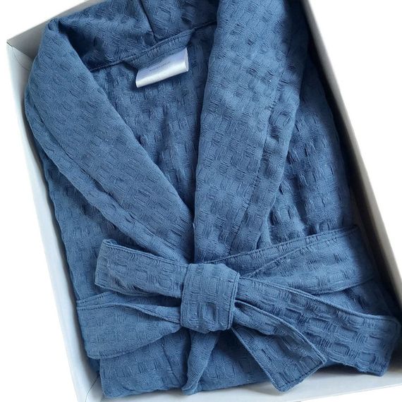 Халат SoundSleep длинный шаль вафельный унисекс XXL синий (2800004757614) | Зображення 1