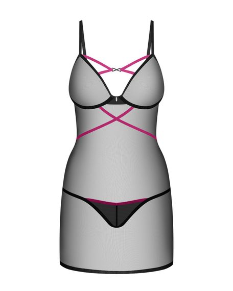Пеньюар Obsessive Novenes chemise & thong, XS/S, обтислий, прозорий, зі стрепами, стрінги в комплект | Зображення 3