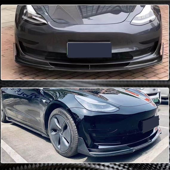 Накладка на передній бампер Lip V1 (2017-2023, Карбон) для Tesla Model 3 2017- рр | Зображення 2