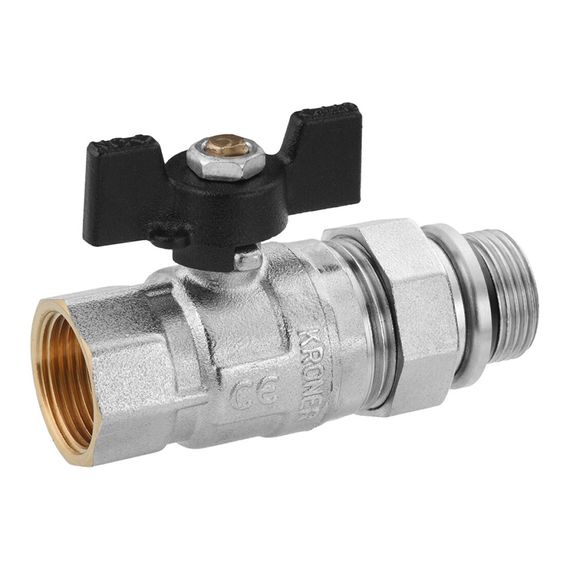 Кран-американка кульовий прямий Kroner 1" ВЗ PN40 метелик, нікельований (CV033222) | Зображення 2