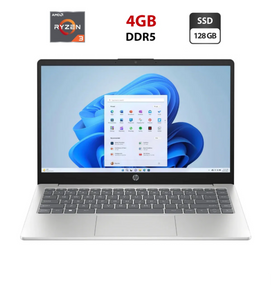 Ультрабук HP 14-em033nr / 14" (1366x768) TN / AMD Ryzen 3 7320U (4 (8) ядра по 2.4 - 4.1 GHz) / 4 GB DDR5 / 128 GB SSD M.2 / AMD Radeon 610M Graphics / WebCam / Windows 11 б/в