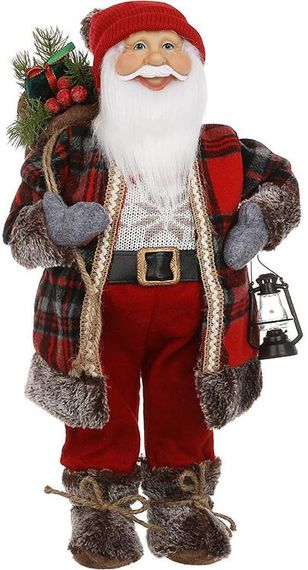 Новорічна декоративна іграшка "Санта з мішком подарунків та з ліхтарем" 45см, червоний