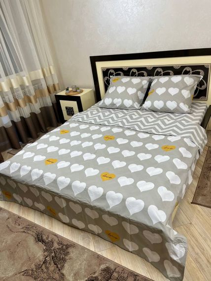 Комплект постельного белья Soft двуспальный 180х220 см романтический сердечка серый