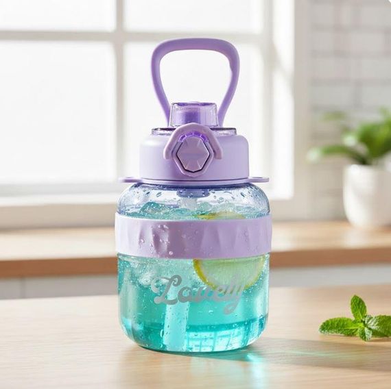 Удобная детская бутылка Lovely 700 мл с трубочкой и защитой от протечек Фиолетовая | Зображення 8
