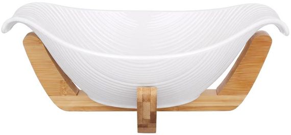 Фарфоровый салатник Eco-Line: Bamboo Medium на деревянной подставке, 1200 мл