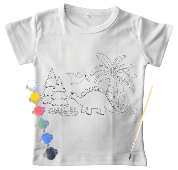 Детский набор для творчества футболка раскраска Динозавры белая (ДФ0001) 104
