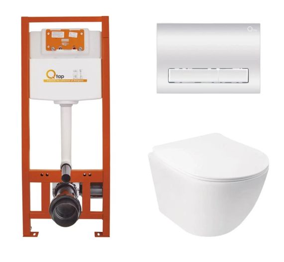 Набір Qtap Nest 4 в 1 підвісний унітаз Jay Ultra Quiet 485x360x320 + комплект інсталяції QT07335177W45140