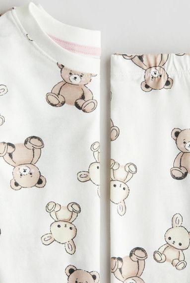 Дитяча бавовняна піжама для дівчинки H&M 98-104 см Молочна (25120102B) | Зображення 1