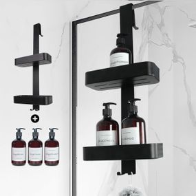 Полиця для душу QOSI з 3 флаконами, без свердління, з нержавіючої сталі, чорна