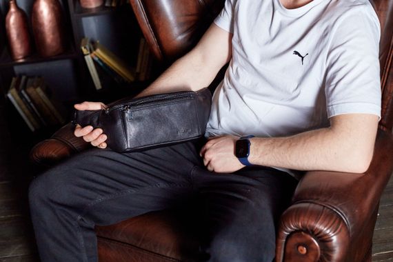 Сумка-бананка мужская стильная из натуральной гладкой кожи черная TD-31848 | Зображення 7