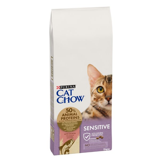 Сухий корм Purina Cat Chow Sensitive для дорослих котів з чутливою шкірою та травленням з лососем 15кг | Зображення 1